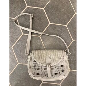 Jen & Co Gray Laser Cut Floral Crossbody Bag Vegan Leather Boho